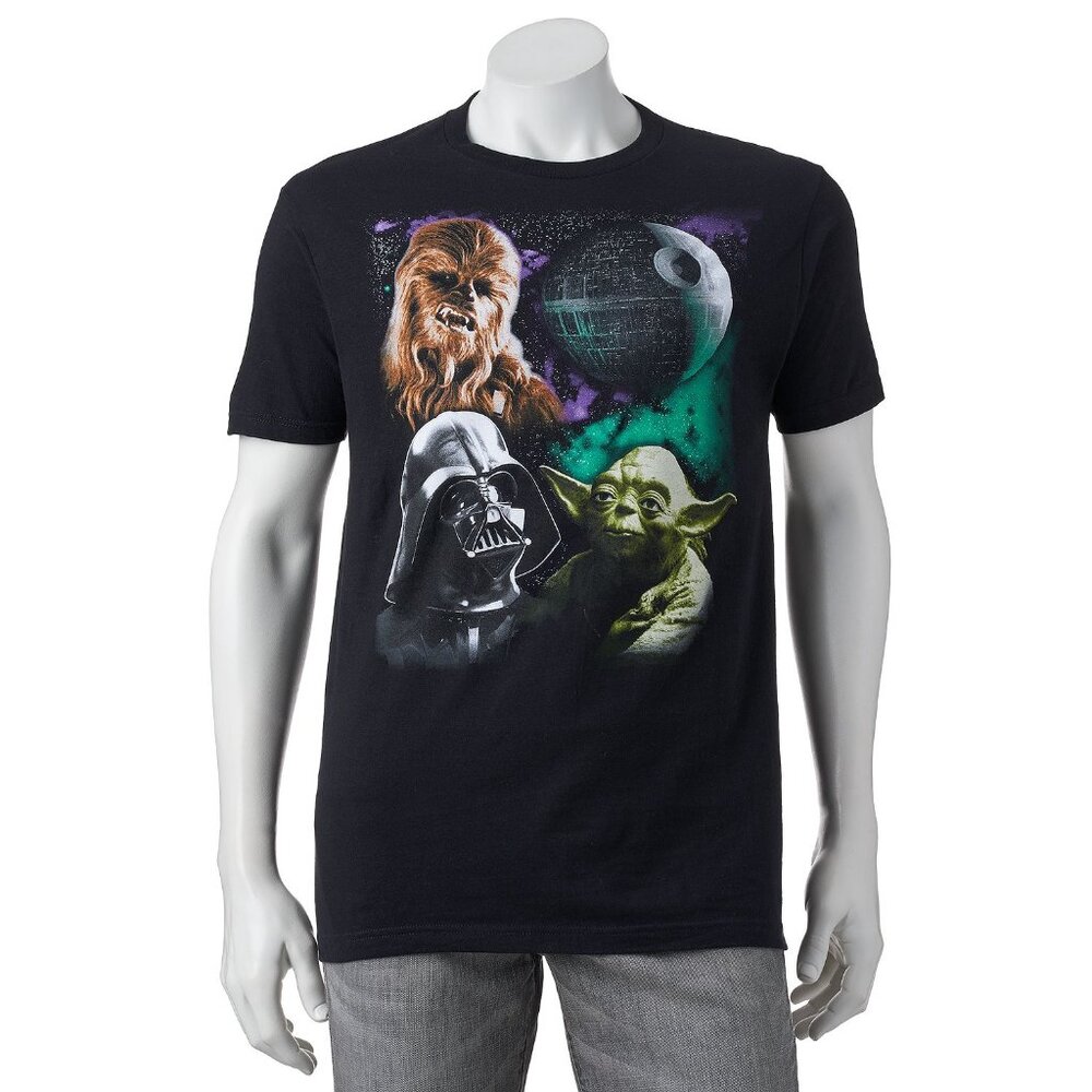 New! Star Wars Three Wolf Moon T-Shirt with Chewbacca and Yoda and Darth Vader